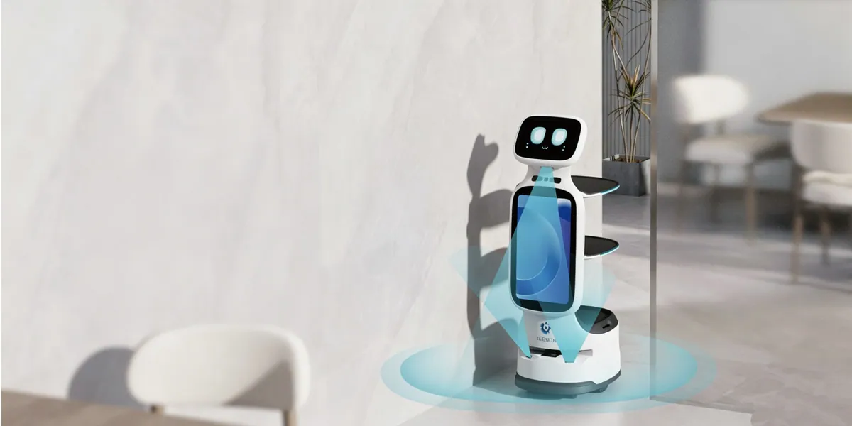 Robot pokonujący wąskie przejście w restauracji dzięki widzeniu stereo
