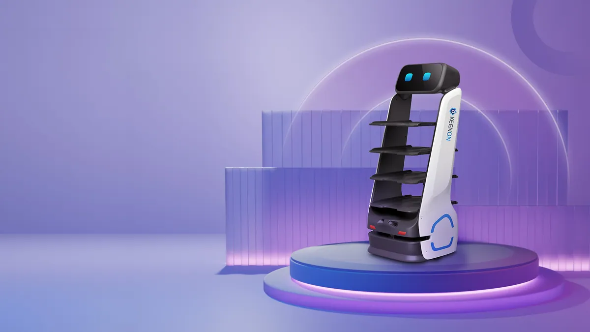 DINERBOT T9 na fioletowym podeście – wizualizacja główna